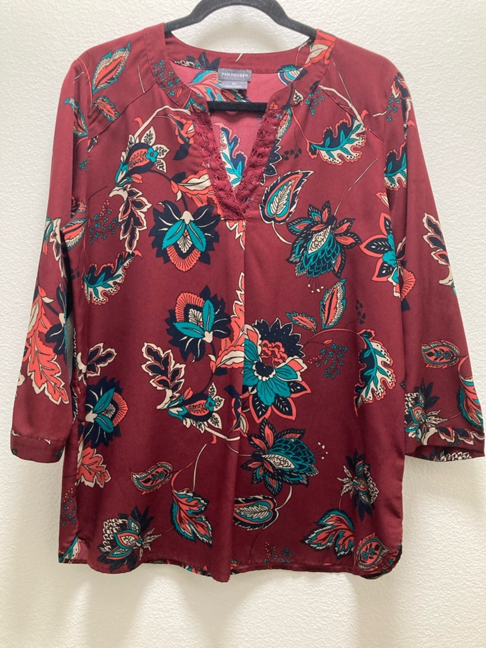 Van Heusen Wine Floral Split-Neck Tunic